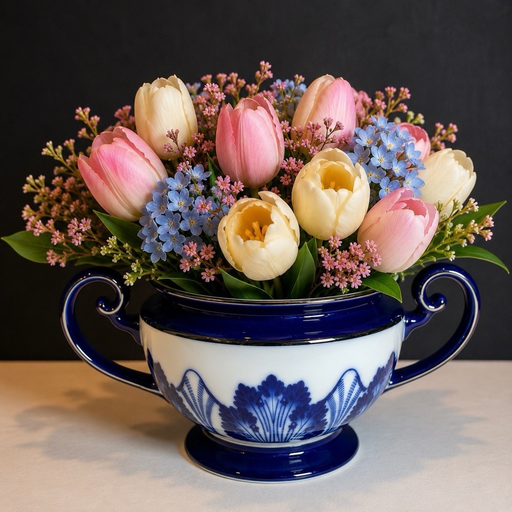 Bombay Company Rosette Blue White Sugar Bowl No Lid Cachepot Planter Decor
